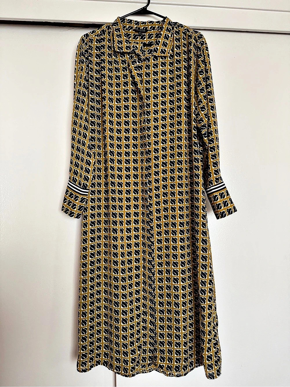 Massimo Dutti Geometric Midi Dress in Yellow & Black EU 38 Like New